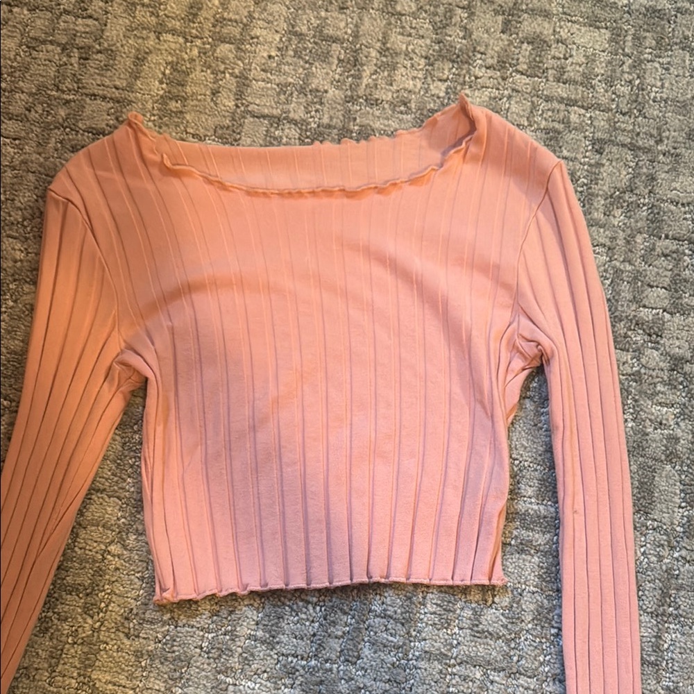 Pink Ribbed Long Sleeve Top